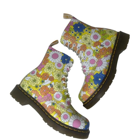 Rare Dr. Martens Pascal 1460 Floral Daisy Butterfly Print Leather Combat Boots 7 - Picture 6 of 14